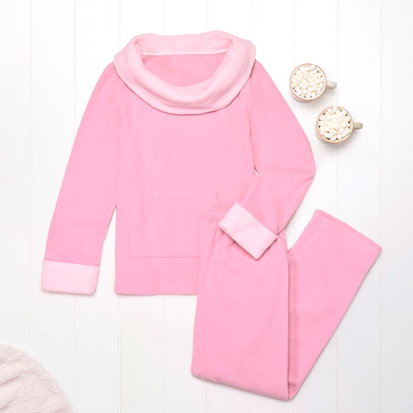Fleece Pajama Lounge Set 2 Pieces Blue, Pink, or Lilac