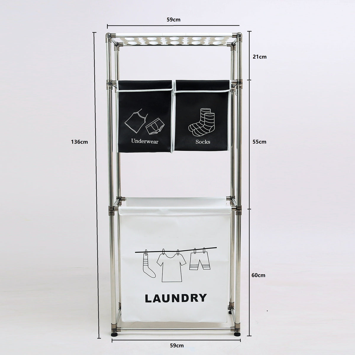 Laundry Hamper 3 Tier Laundry Sorter with 4 Removable Bags for Organizing Clothes, Laundry, Lights, Darks ,Three hooks - image 6