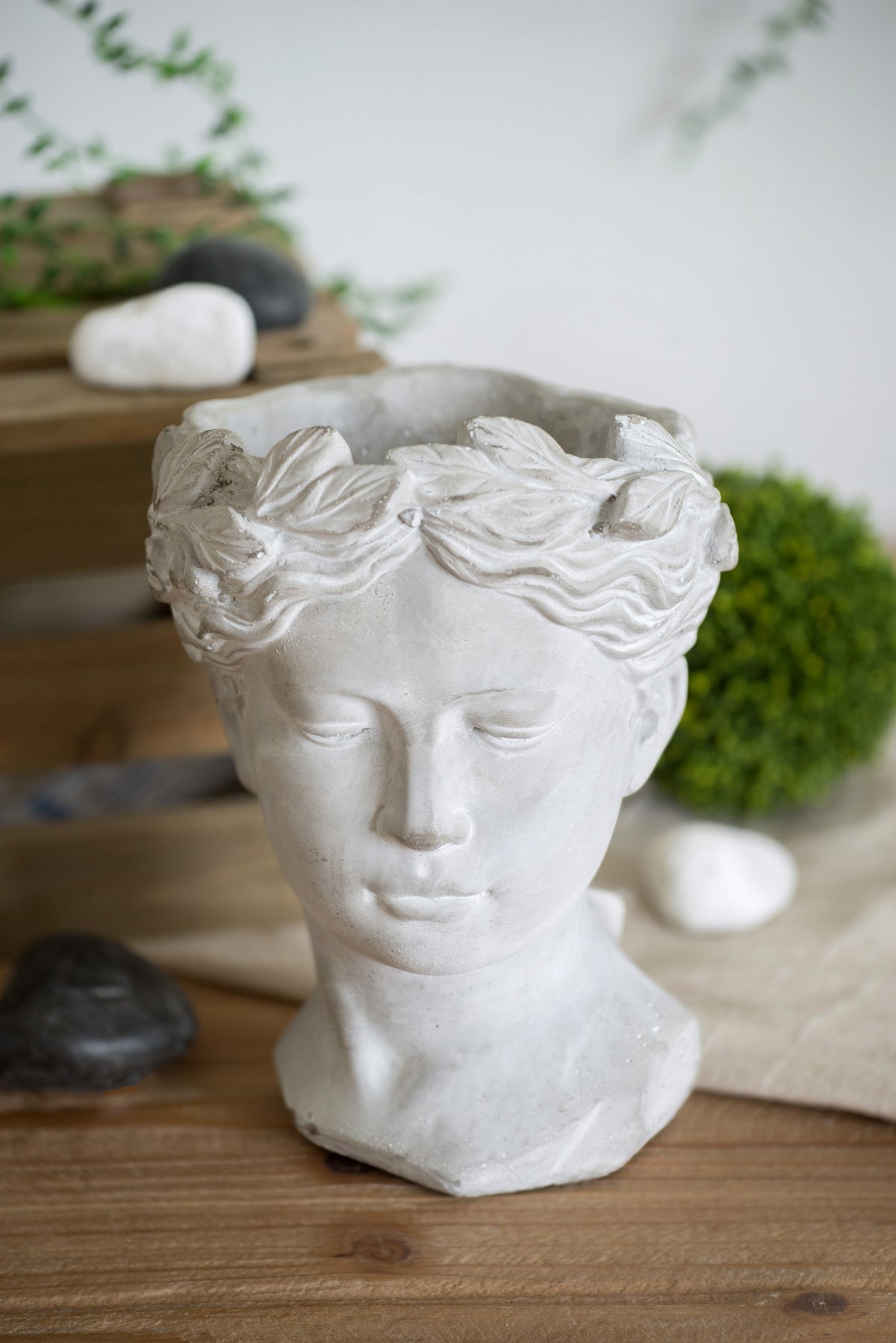 Greek Style Cement Head Planter - Indoor Outdoor Home Garden Decor, D6" x 9" - image 7