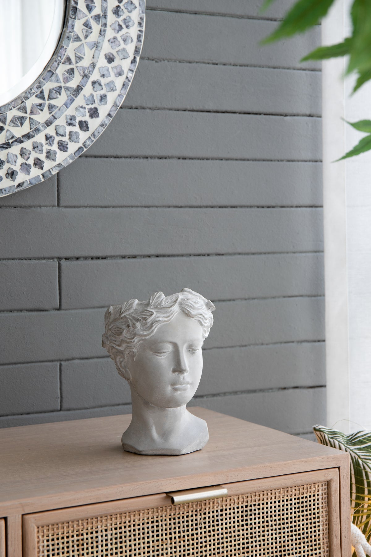 Greek Style Cement Head Planter - Indoor Outdoor Home Garden Decor, D6" x 9" - image 5
