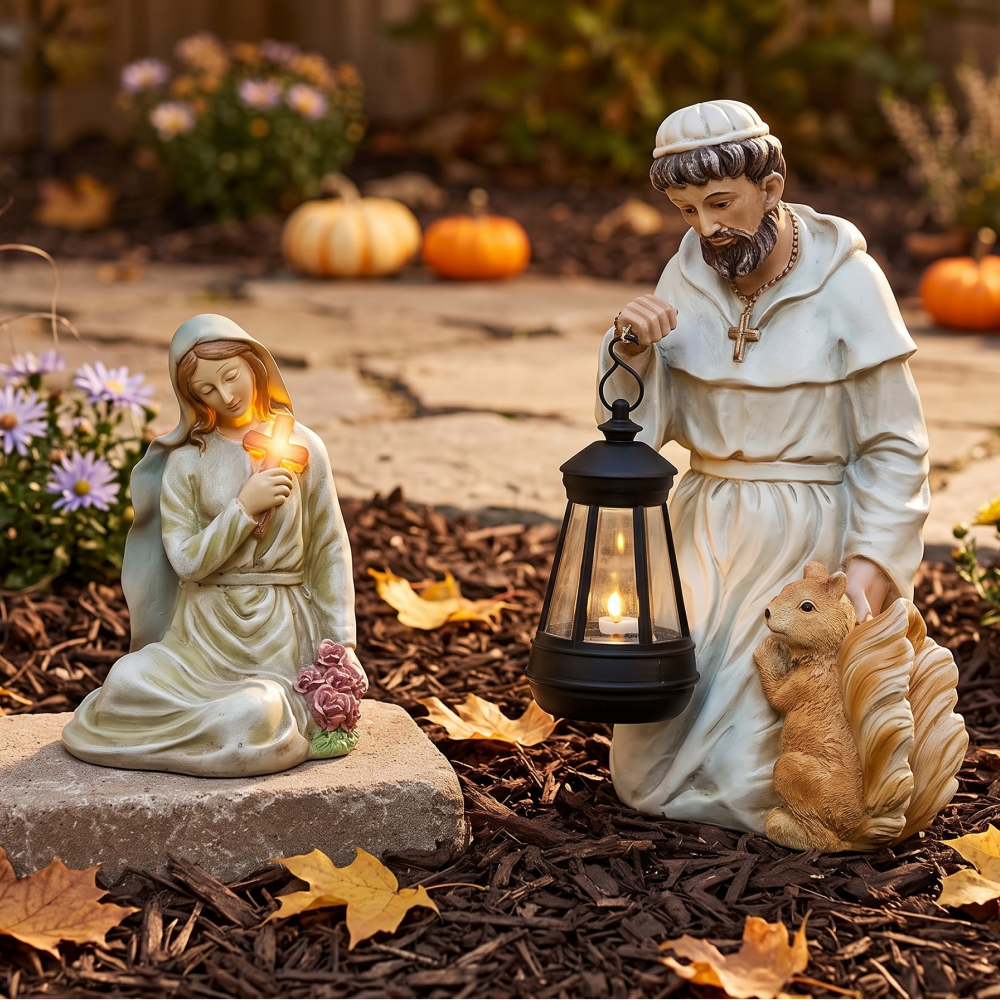 260903-Solar_Saint_Statues_Mary_with_Cross_and_St._Francis_with_Lantern