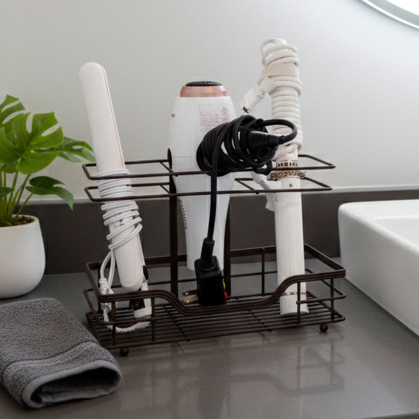 Bathroom Countertop Hair Care Organizer - Curlers, Hair Dryer, Flat Iron