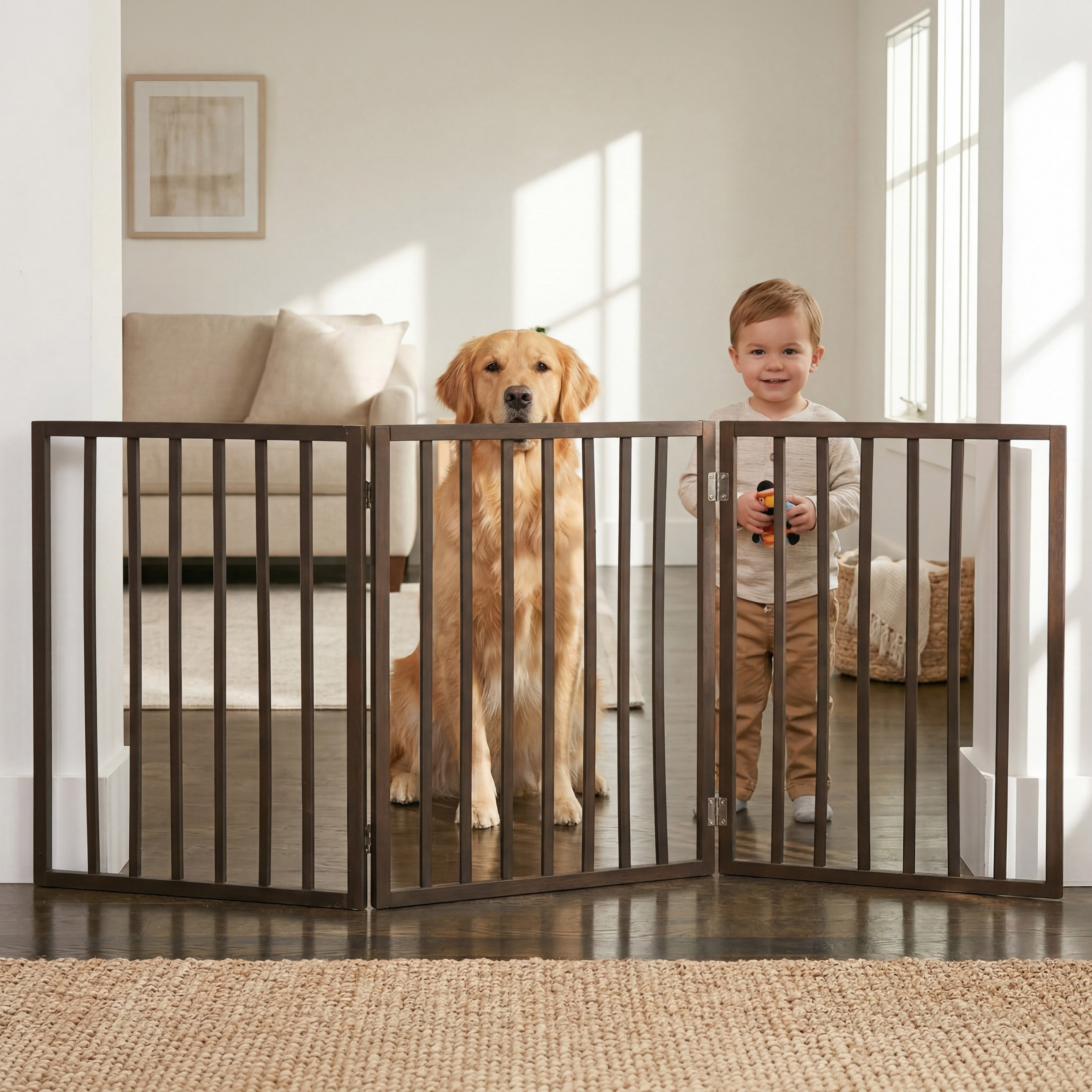 Folding 3 Panel Dog Gate - Indoor, Slim, Safe, Efficient for Doorways