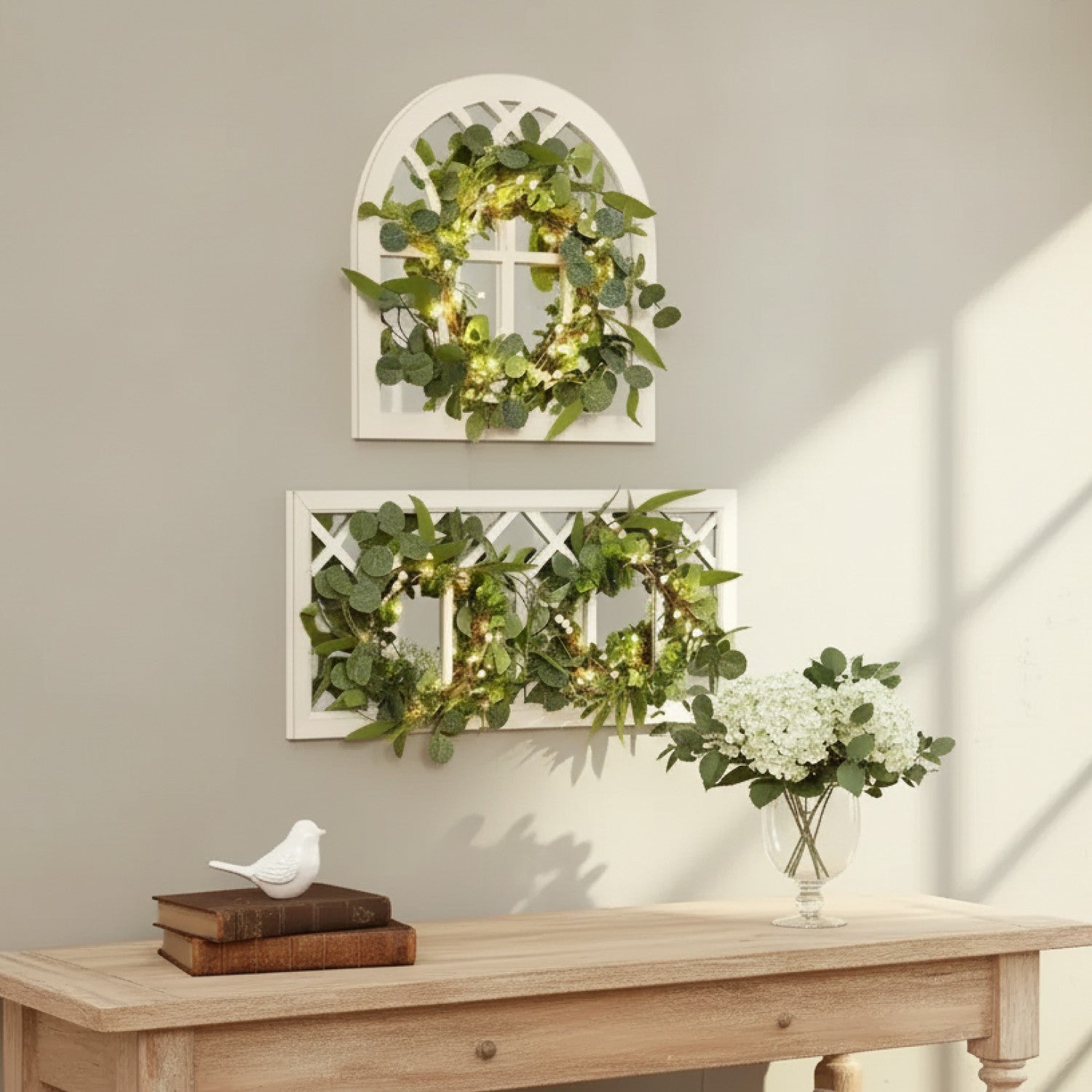 Lighted Country Wall Mirrors with Wreath - Single or Double