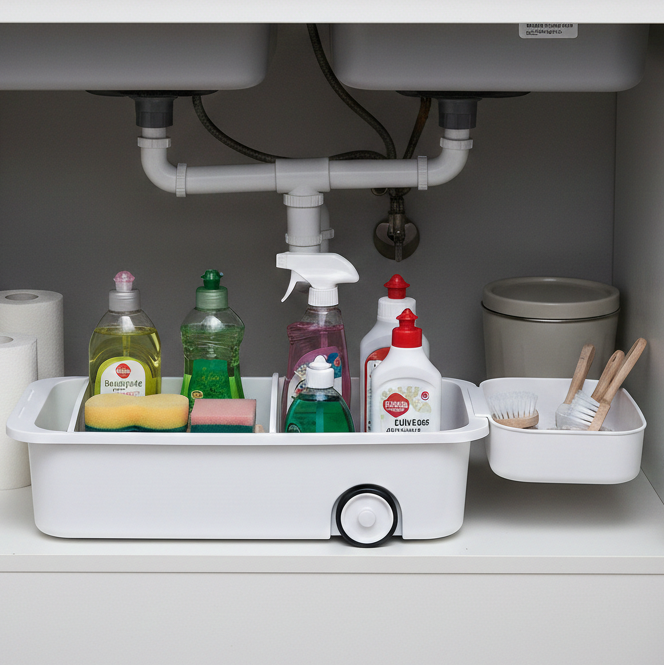 Kitchen Storage Caddy with Adjustable Dividers and Wheels