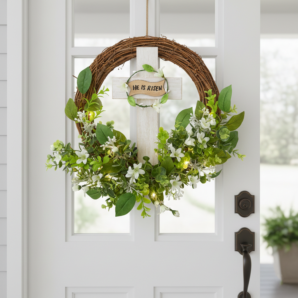 He Is Risen Lighted Easter Wreath - Battery Operated