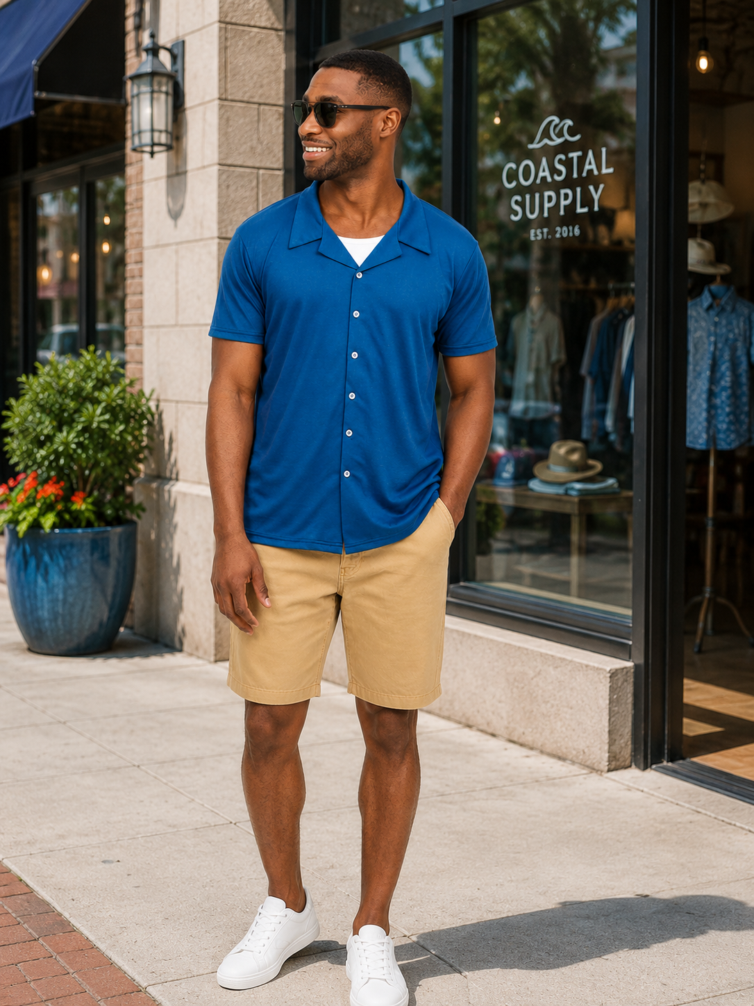Men's Navy Button Down Short Sleeve Shirt