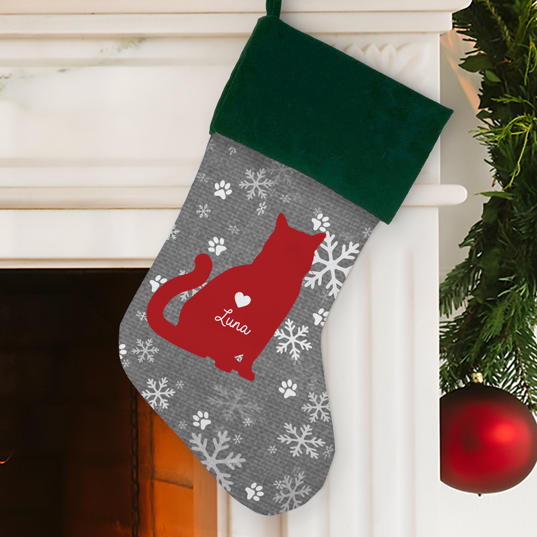 Personalized Red Cat Stocking