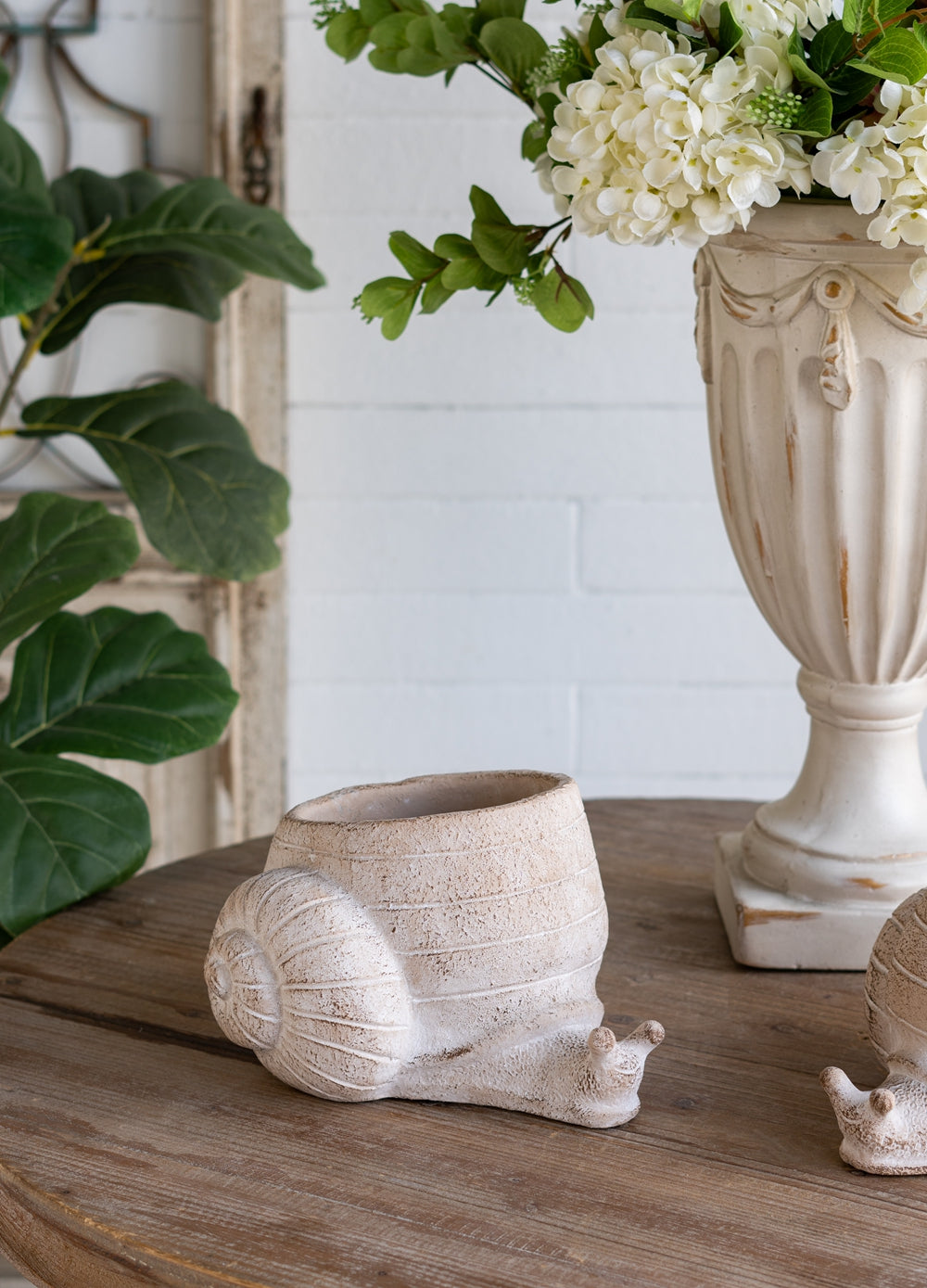 9.5x8.3x6" Decorative Sand and Cement Snail Planter with Textured Beige Finish - image 9