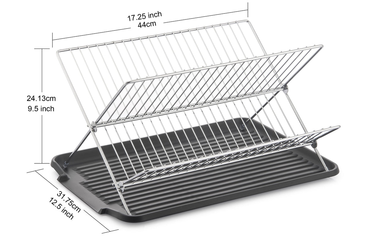17 Inch X Shaped Stainless Steel 2-Tier Dish Rack for Kitchen Counter