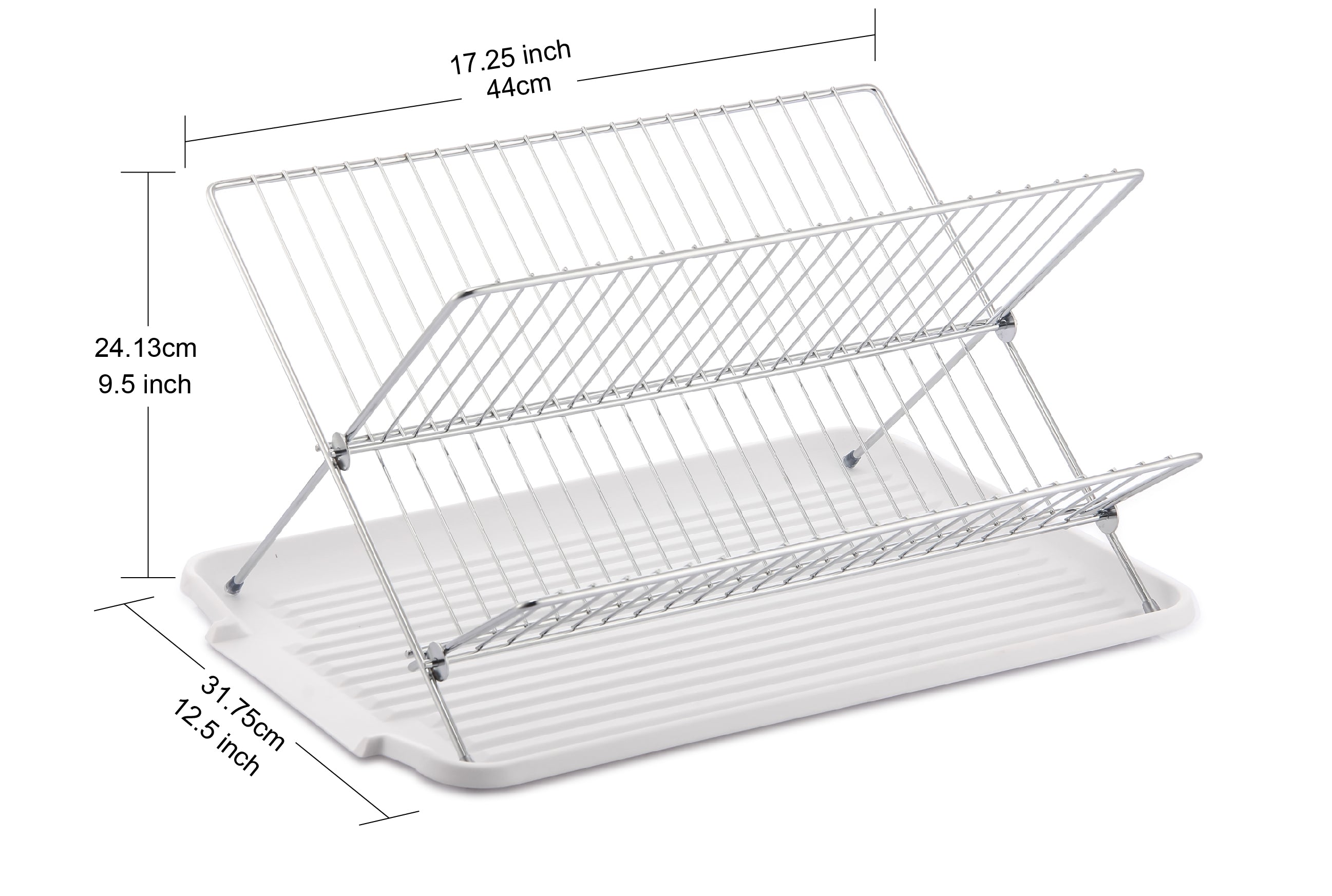 17 Inch X Shaped Stainless Steel 2-Tier Dish Rack for Kitchen Counter