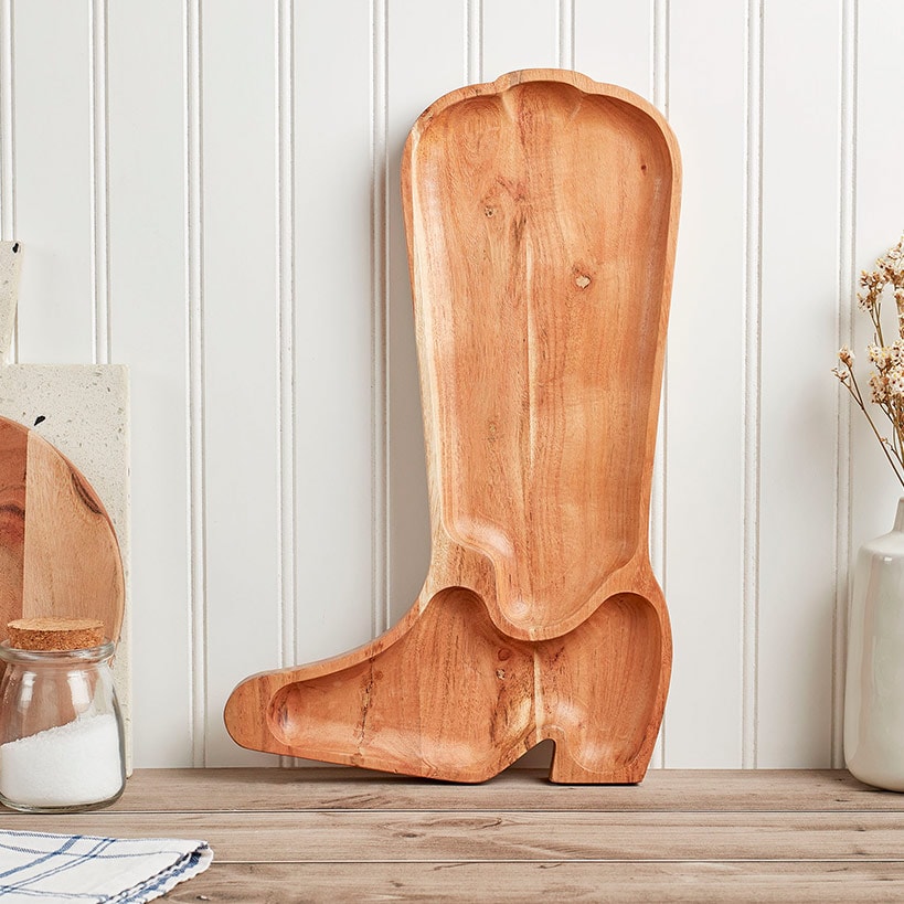 2-Section Dolly Parton Acacia Wood Boot Serving Tray
