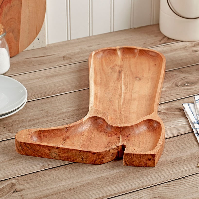 2-Section Dolly Parton Acacia Wood Boot Serving Tray