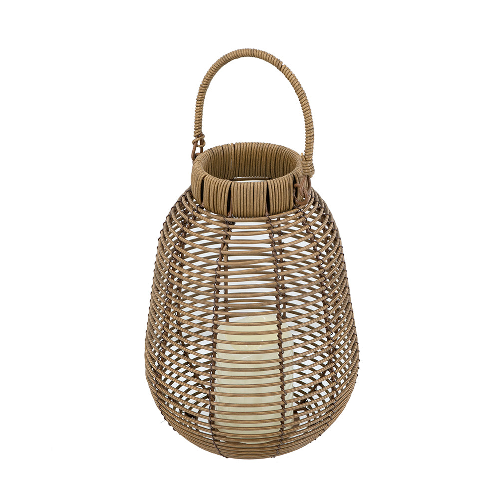 7.9x7.9x10.6" Brown Poly Rattan Lantern With White LED Candle - image 3