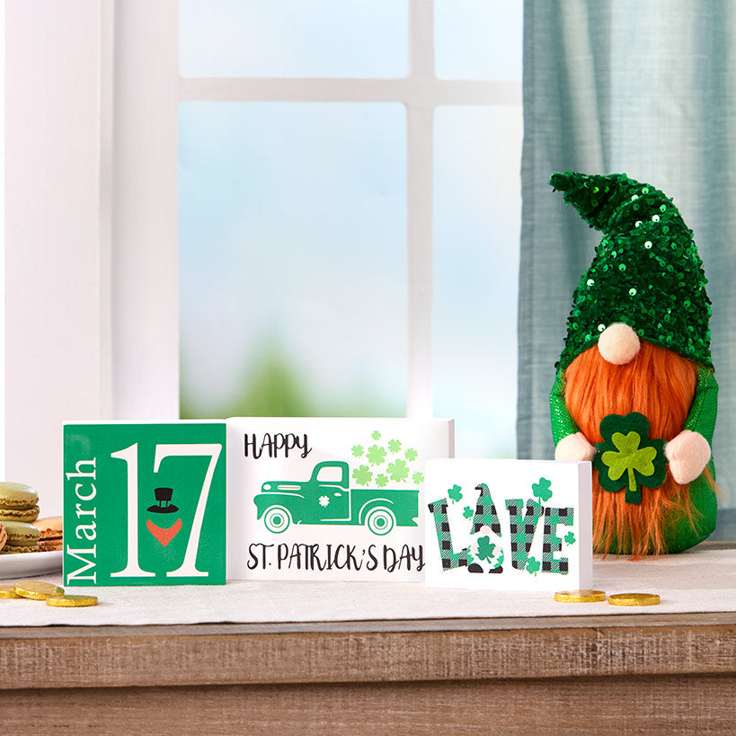 Valentine's and St Patrick's Two-in-One Block Signs-3 Pc Set