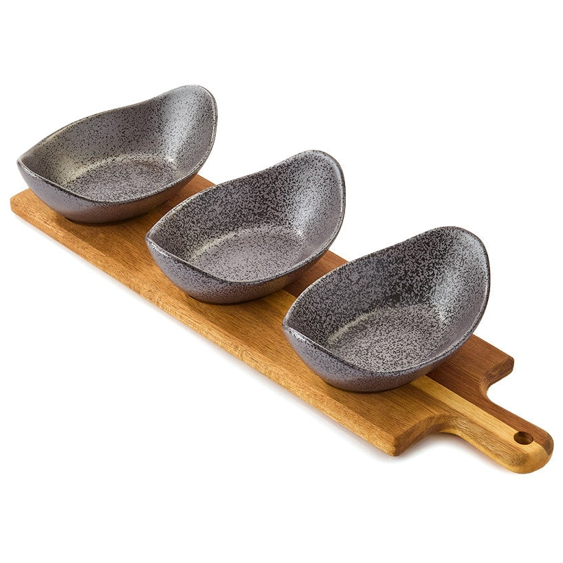 Gibson Elite Gracious Dining Serving Bowls with Wood Tray
