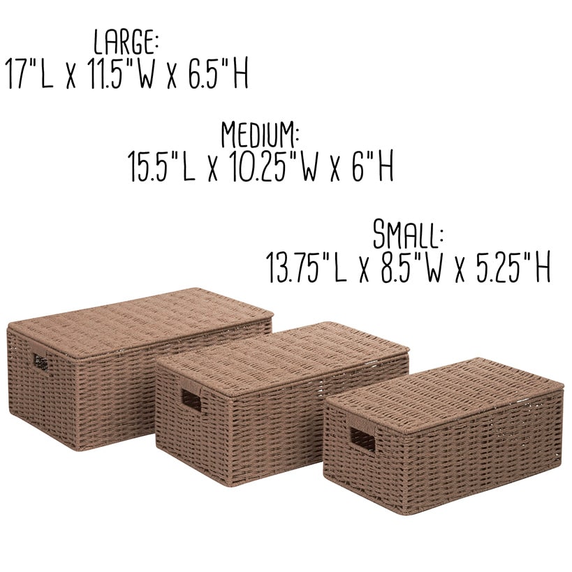 Stackable Paper Rope Storage Baskets with Lids 3-Pc.