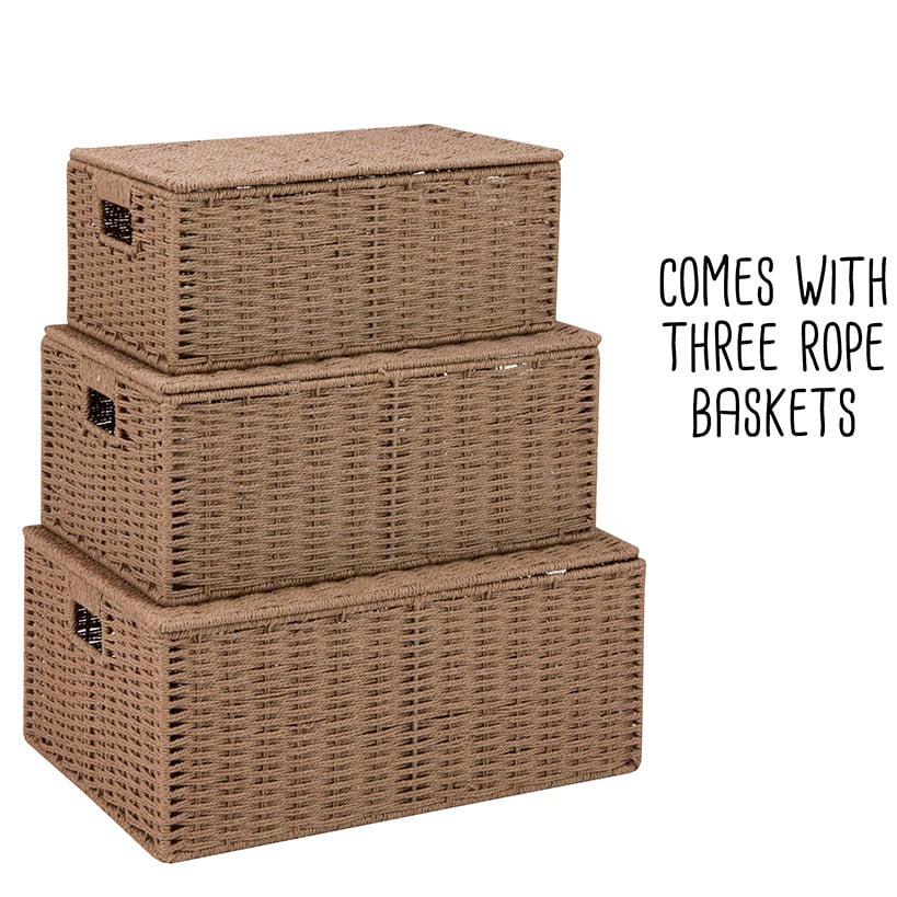 Stackable Paper Rope Storage Baskets with Lids 3-Pc.