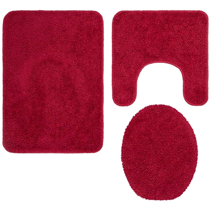 Bath Rug Set with Anti-Skid Backing: Bath Mat, Contour Rug, Lid Cover