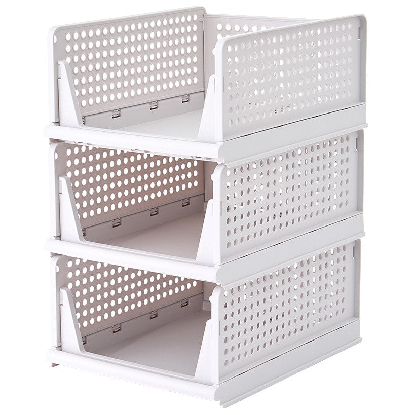 Stackable & Foldable Storage Closet Basket Organizers - 3-Pk.