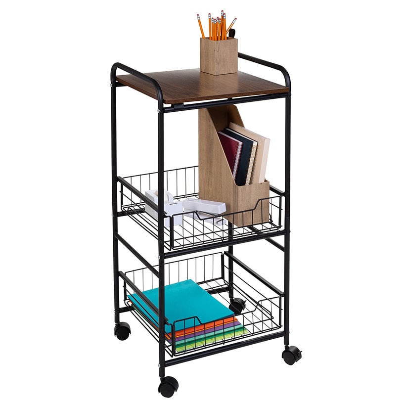 Slim Rolling Cart with Metal Basket Drawers 3-Tier
