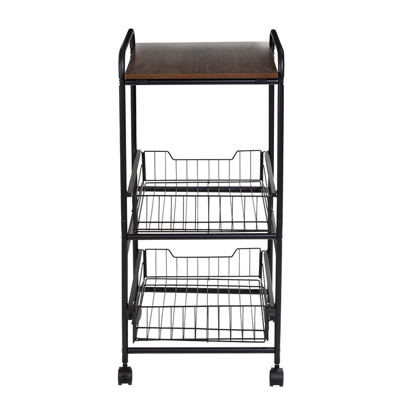 Slim Rolling Cart with Metal Basket Drawers 3-Tier