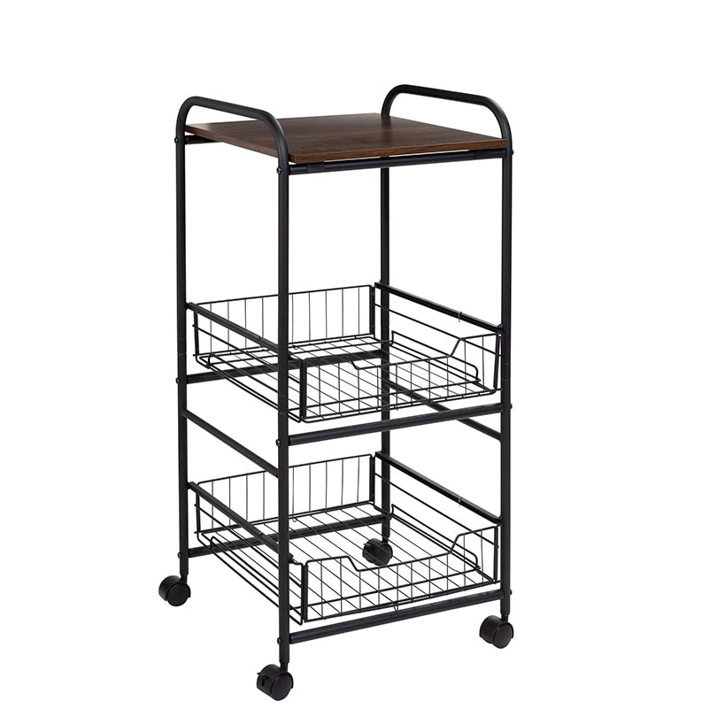 Slim Rolling Cart with Metal Basket Drawers 3-Tier
