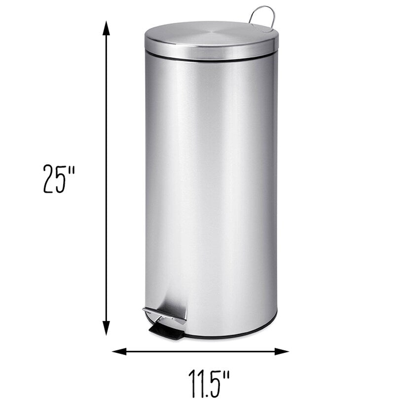 Round Stainless Steel Step Trash Can With Step Pedal 30-L