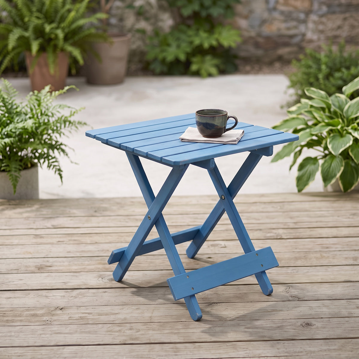 Folding Square Table Patio Outdoor solid wood Table for Backyard, Balcony, Portable Design Space-Saving Blue Color - image 8