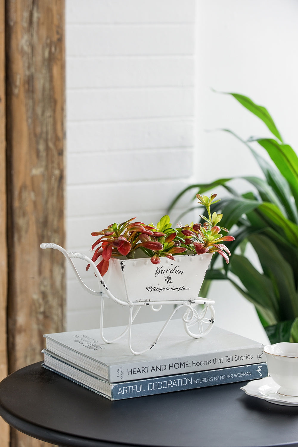 11.5x4x7" White Metal Decorative Disressed Wheelbarrow Planter, Tabletop Decor - image 11