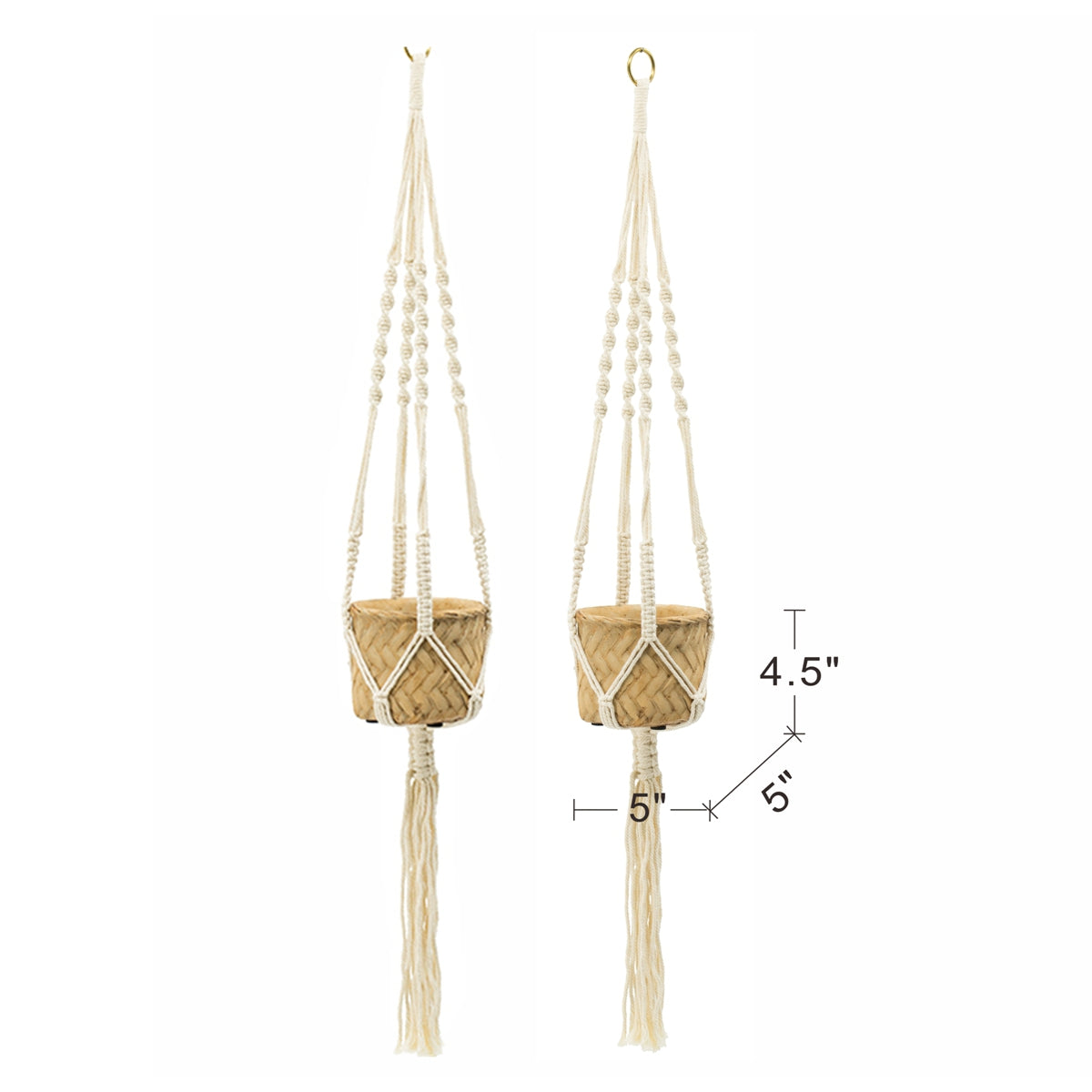 Set of 2, 5x5x4.5" Hanging Planter With Cotton Hanger, Bohemian Style - image 2