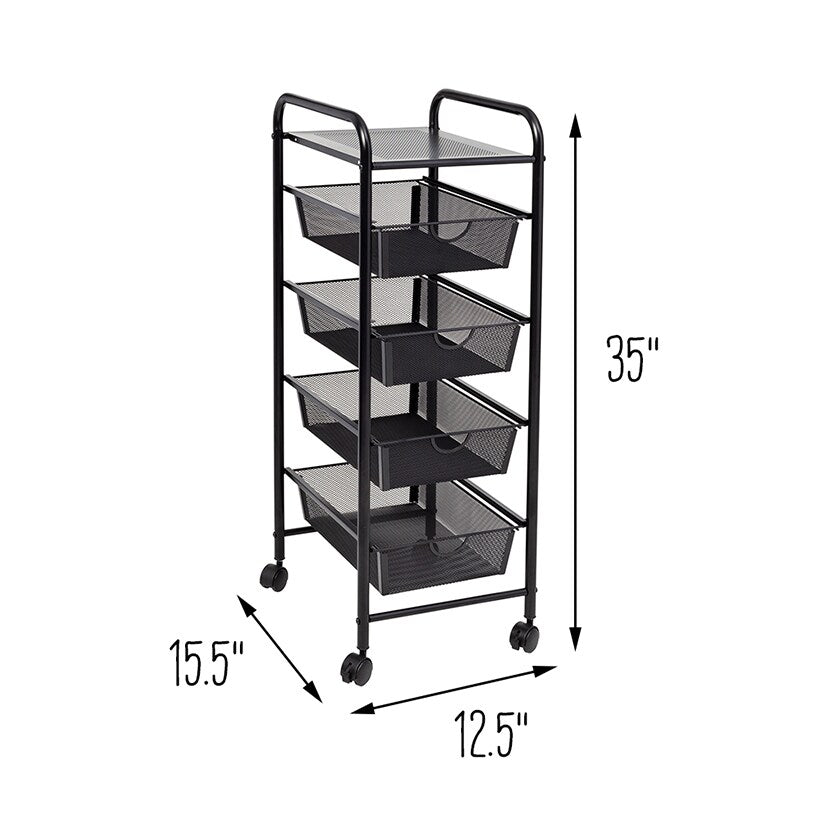 Mesh Rolling Storage Cart 4-Drawer
