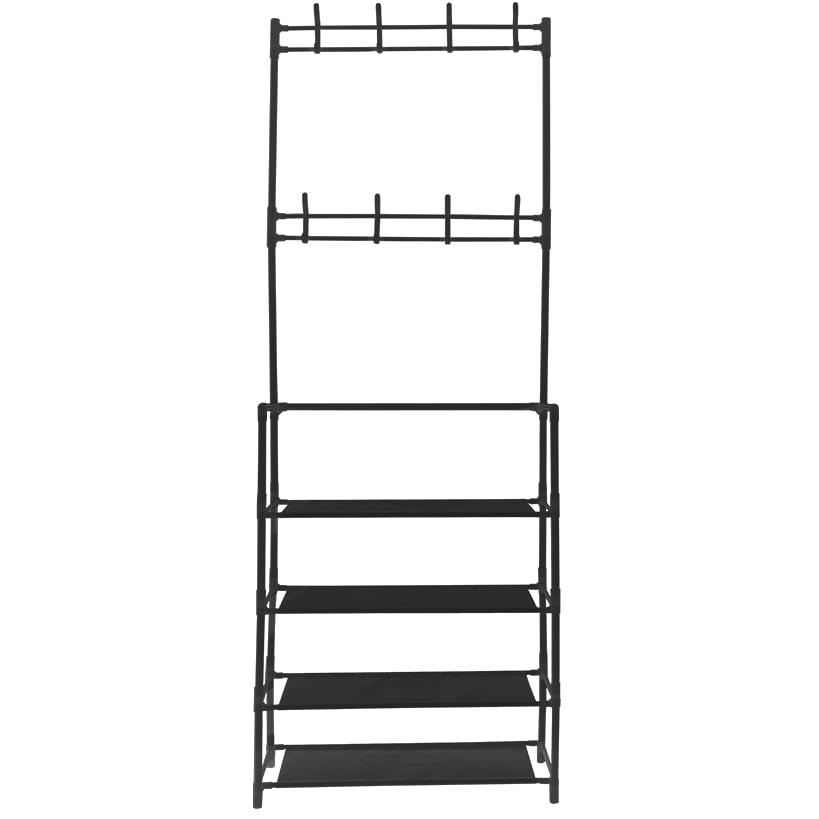 Entryway Shoe & Coat 4-Tier Clothing Organizer Rack with 8 Hooks