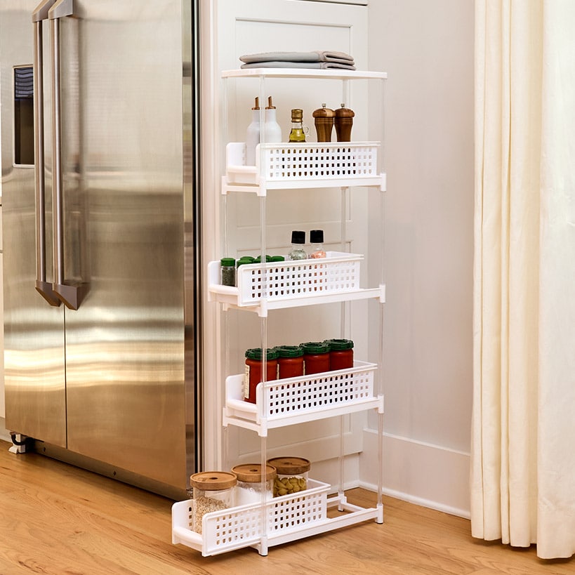 Slide Out Slim Storage Tower for Kitchen - 4 or 5 Tiers