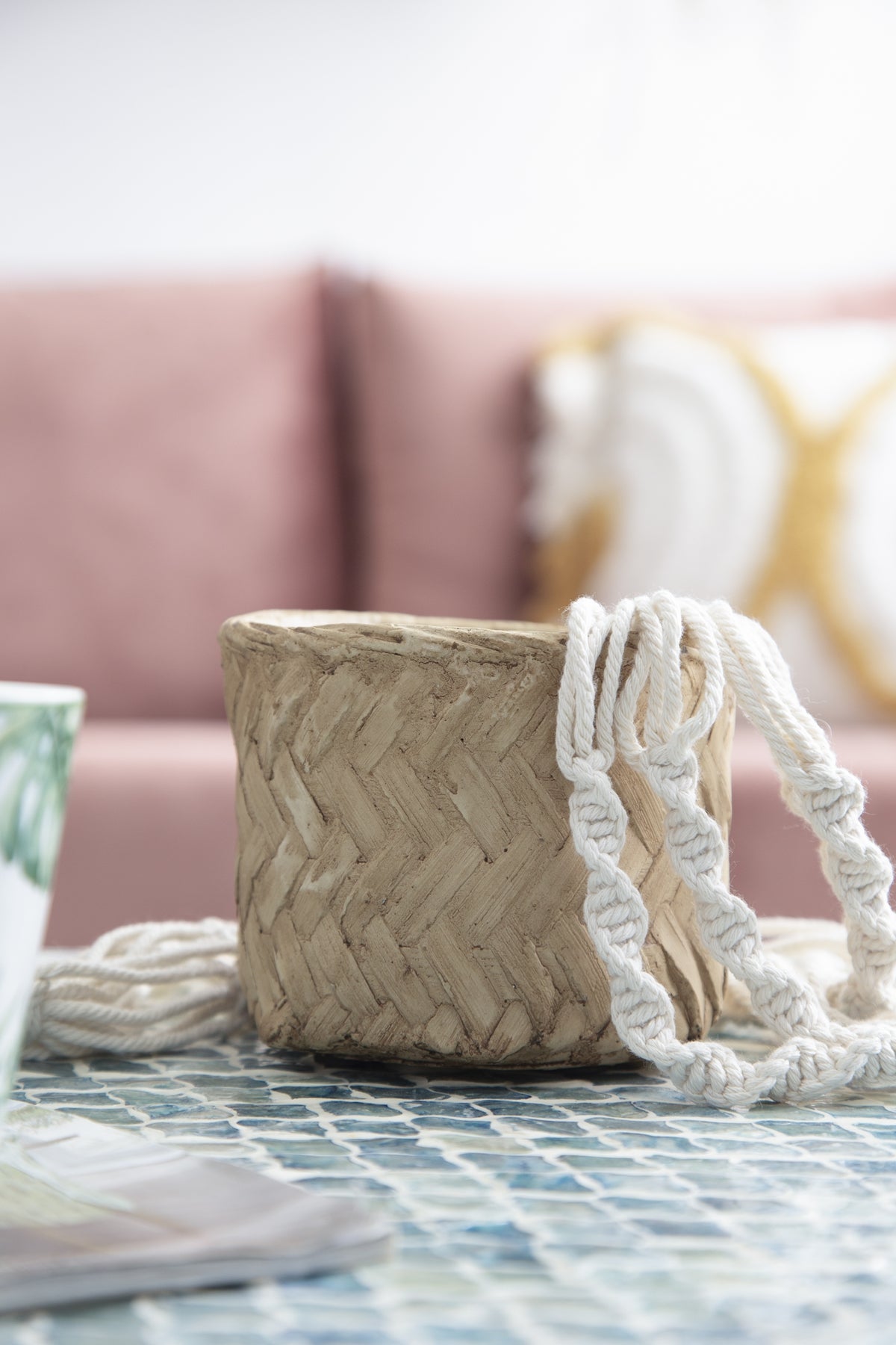 Set of 2, 5x5x4.5" Hanging Planter With Cotton Hanger, Bohemian Style - image 8