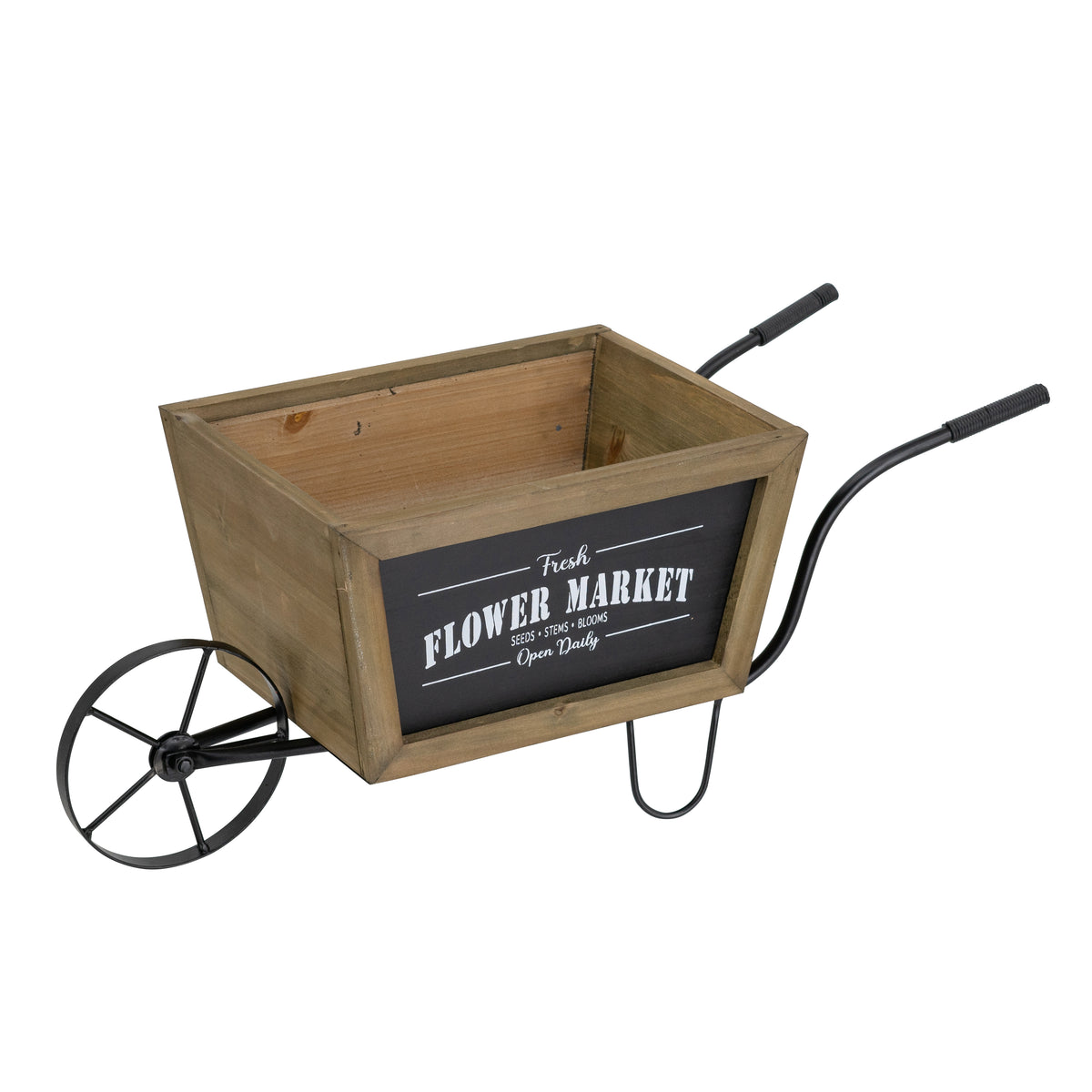 19.5x8x8.3" Brown Wooden Wheelbarrow Planter with Black Iron Frame - image 3