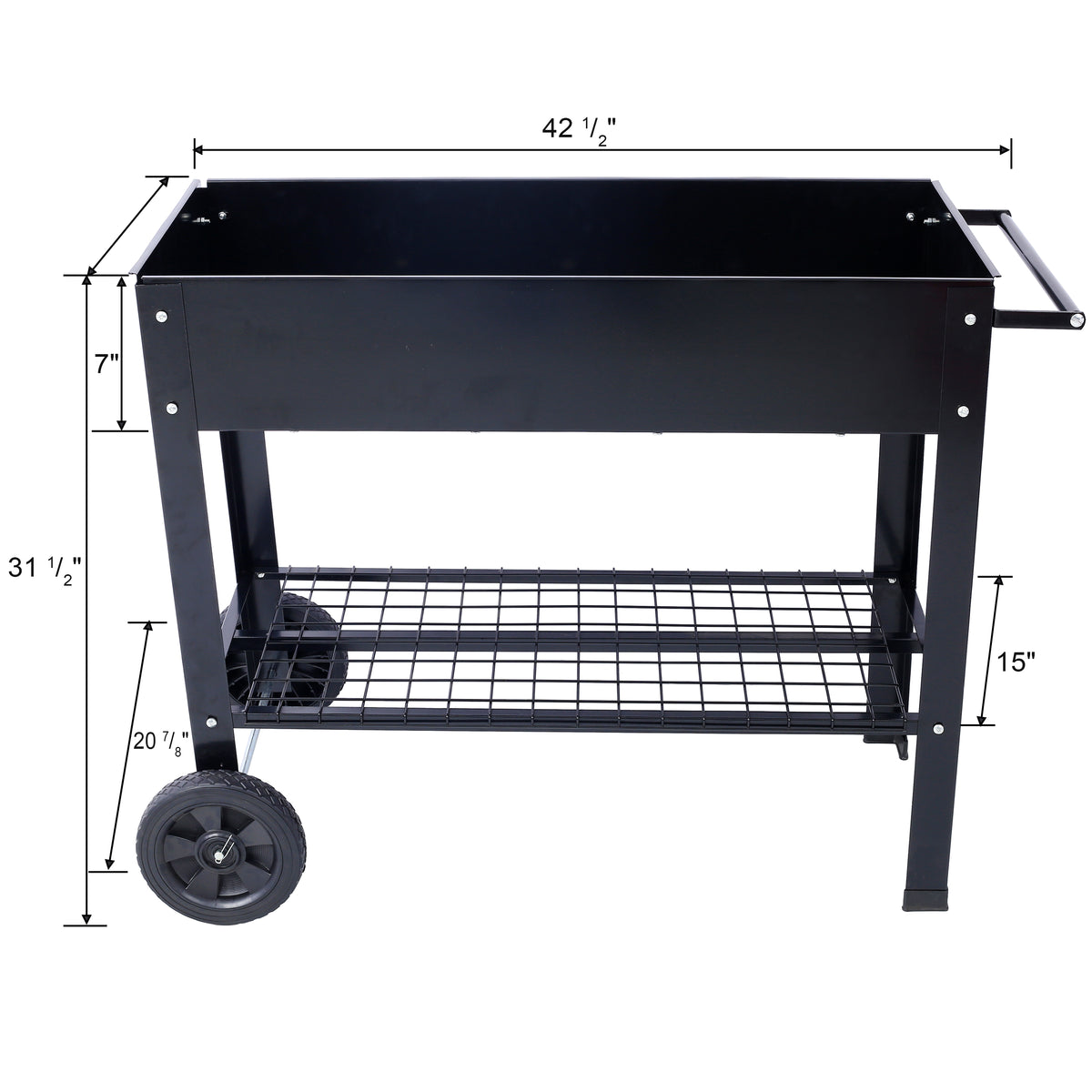 Products Elevated Mobile Raised Ergonomic Metal Planter Garden Bed for Backyard, Patio w/Wheels, Lower Shelf, black - image 16