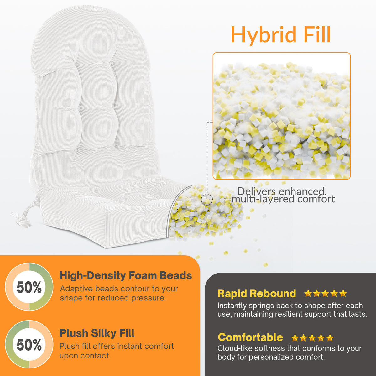 UV Resistant Indoor/Outdoor Chair Cushion - Waterproof Rocking & Adirondack Seat Pad with Elastic Back + 2 Anti-Slip Ties, Fade-Proof Design - image 14