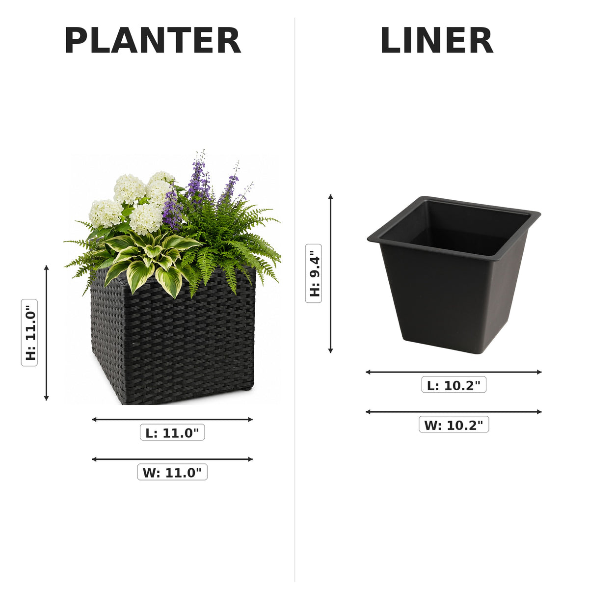SOLHOME 11" Black Cubic Planter Box, Resin Wicker Plant Pot with Insert – Indoor Outdoor Decorative Square Planter for Patio, Porch, or Entryway - image 12