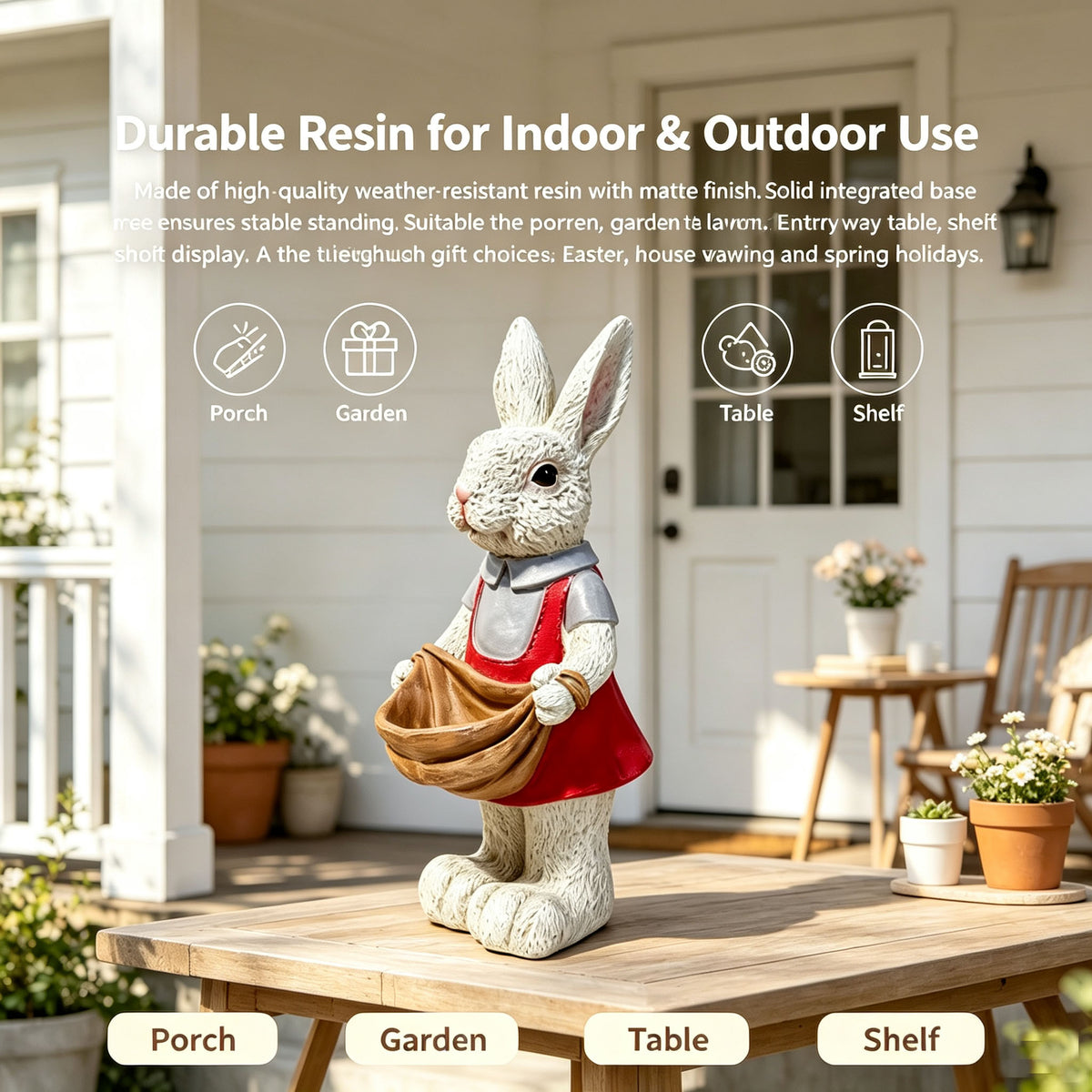 Simulated Pink Rabbit Statue Flower Pot Ornament, 17 in Resin Crafts Garden Sculpture Decor, Household Guardian Figurine, Ideal Gift for Independence Day for Yard Home Outdoor Decor - image 2