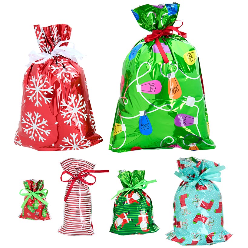 6-Pc. Christmas Assorted Pull String Sacks