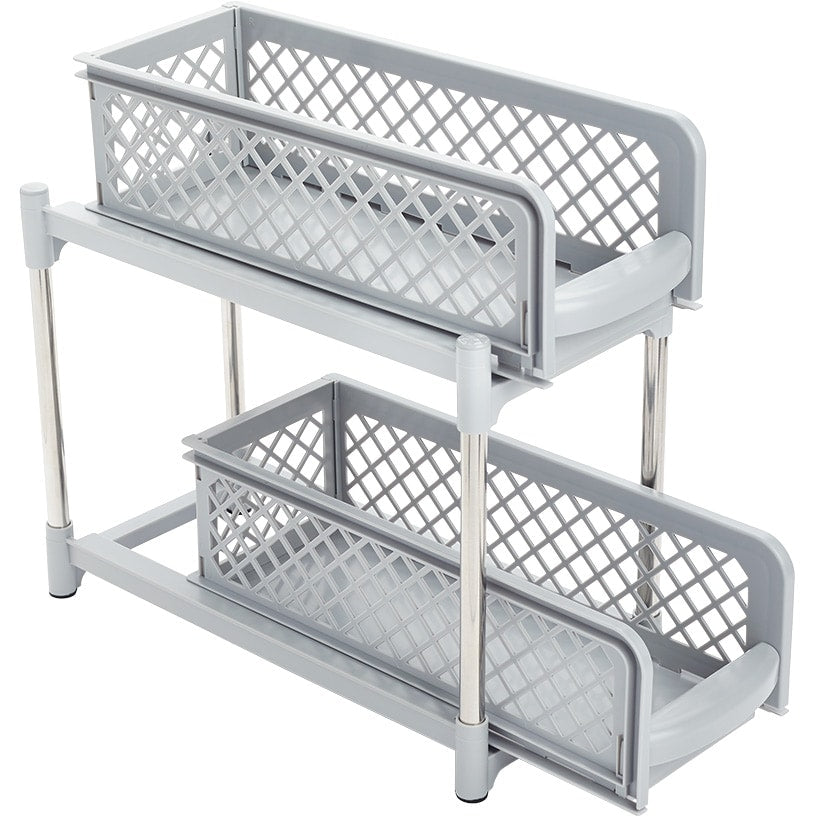 Sliding Storage Drawers Pull Out Plastic Cabinet Organizer 2 Tier