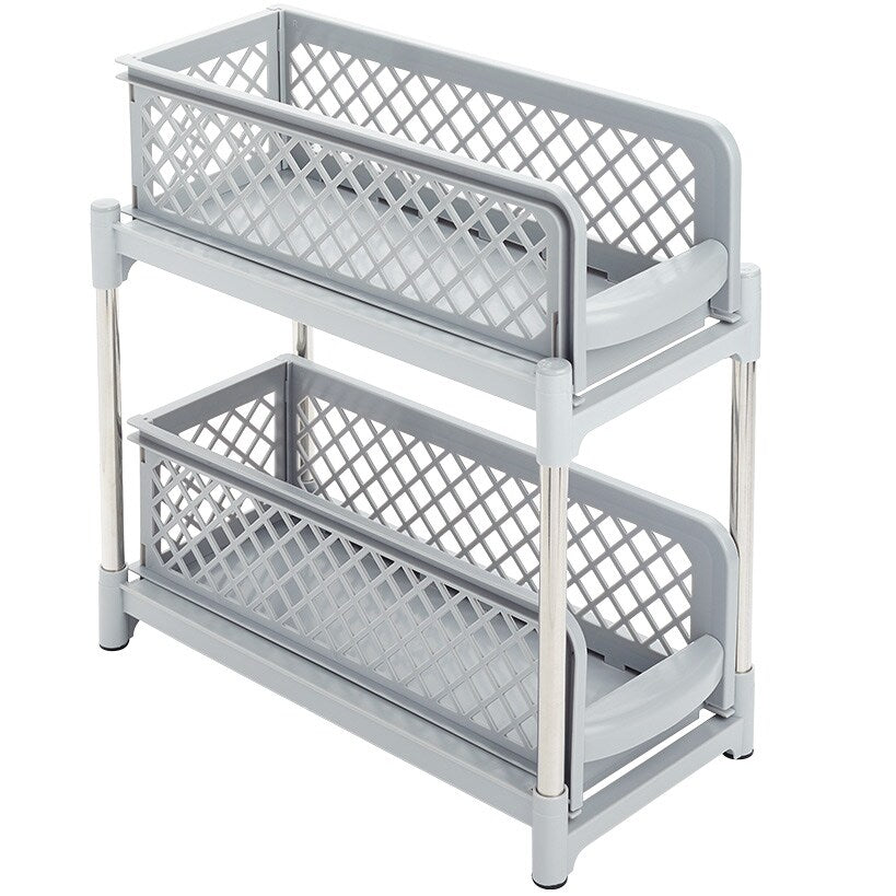 Sliding Storage Drawers Pull Out Plastic Cabinet Organizer 2 Tier
