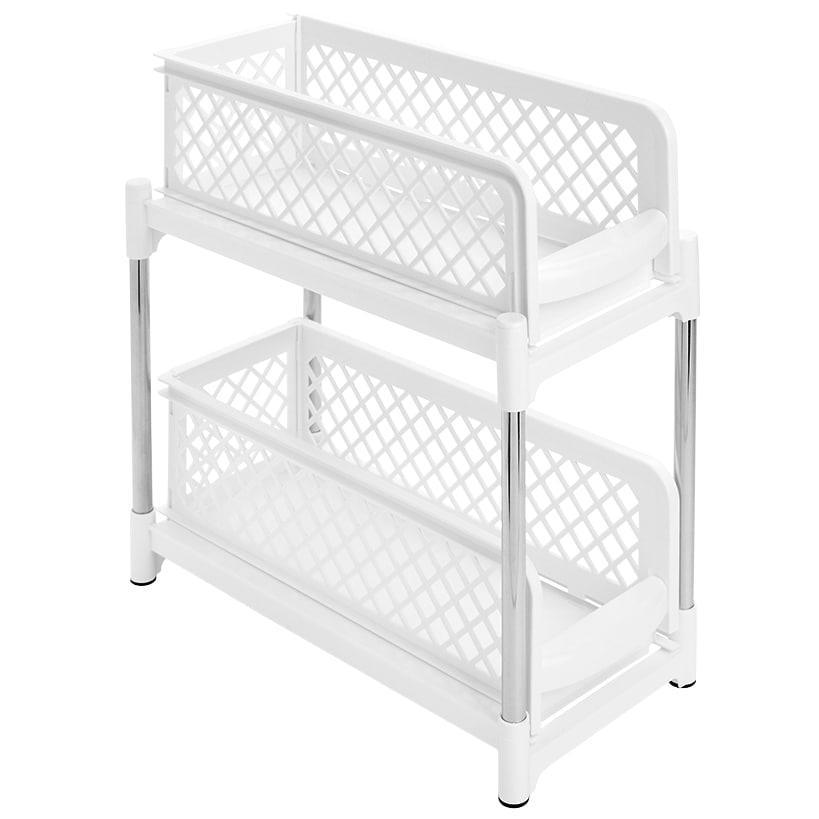 Sliding Storage Drawers Pull Out Plastic Cabinet Organizer 2 Tier