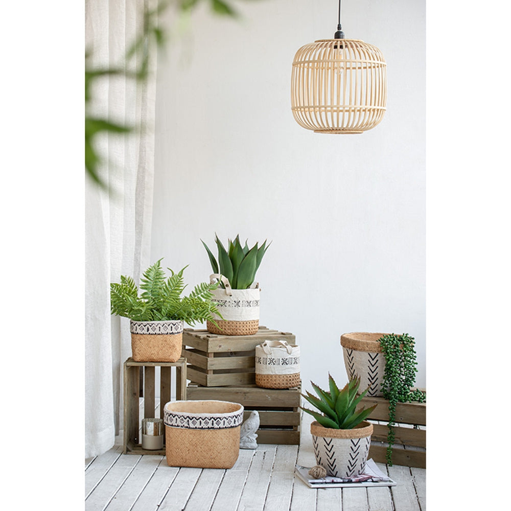 Set of 2 Rectangular Basket Planters with Geometric Trim, L:10.5x8.5x8" S:7.5x5.5x6.5" - image 9