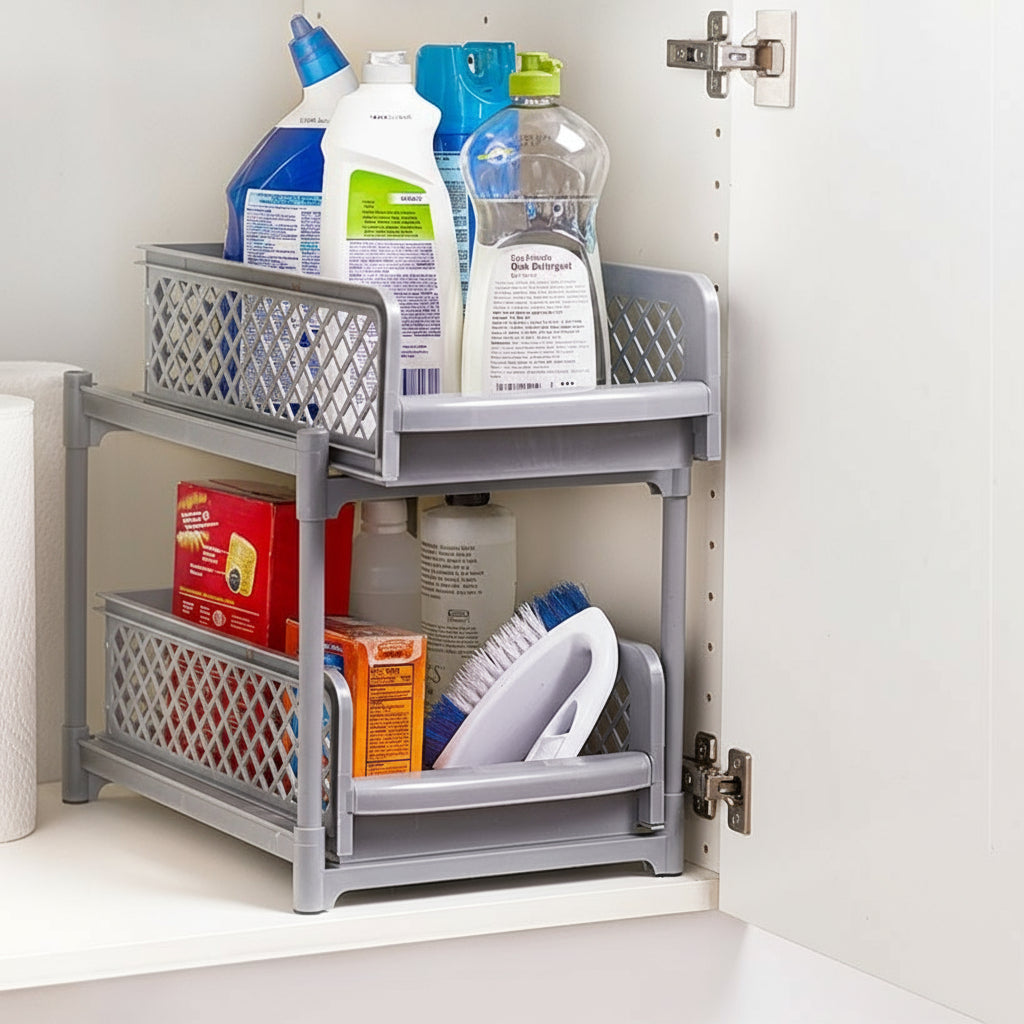 Plastic Sliding Drawer Cabinet Baskets for Kitchen or Bathroom