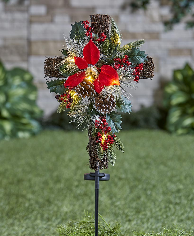 Solar Lighted Golden or Christmas Cross Stakes