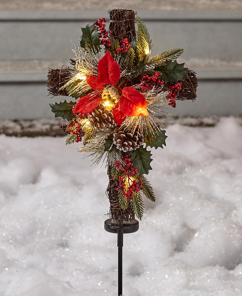 Solar Lighted Golden or Christmas Cross Stakes