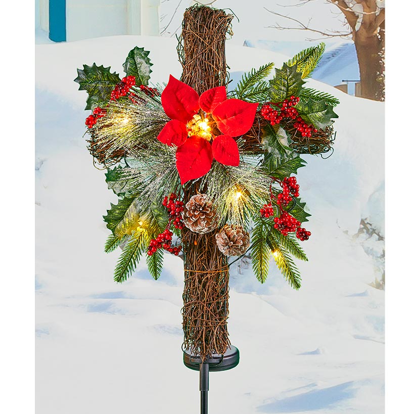 Solar Lighted Golden or Christmas Cross Stakes