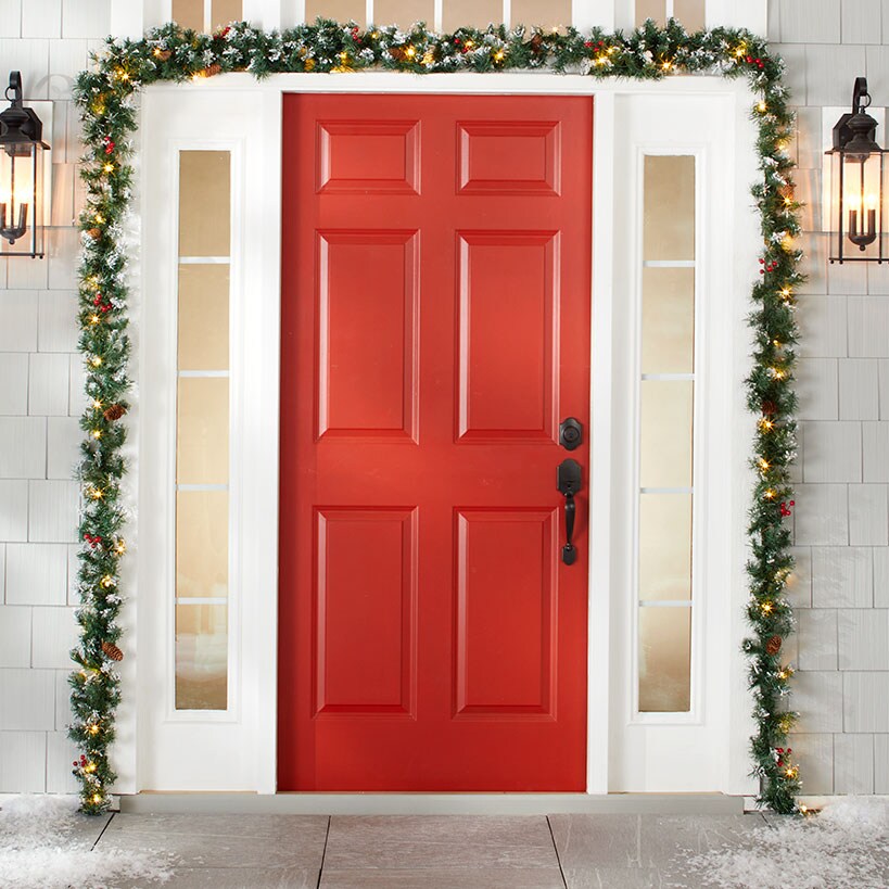 Snow-Tipped Pre-Lit Holiday Wreath or Vertical Swag
